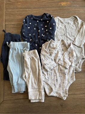 Carter's Navy, Light Blue & Gray Baby One-Piece Bodysuit and Pants Bundle 3m